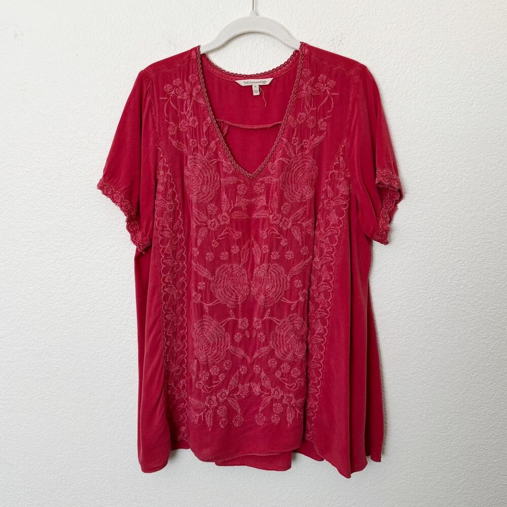 Soft Surroundings Red Embroidered Blouse